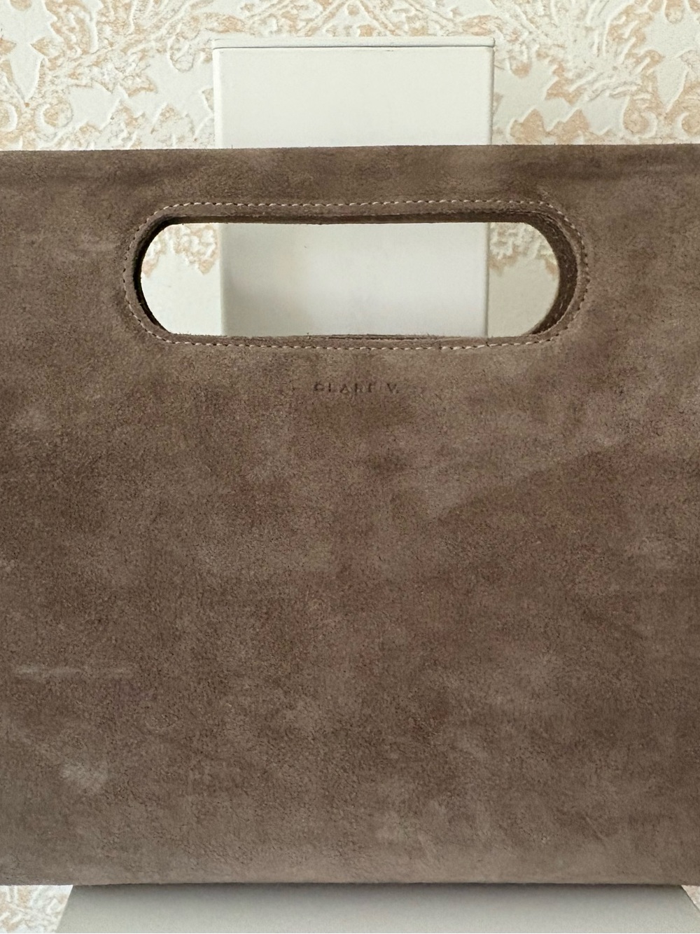 Clare V. Petit Maude Maison Mushroom Taupe Gray Suede Clutch Bag 12” x 9.5” x 5” - Picture 12 of 14